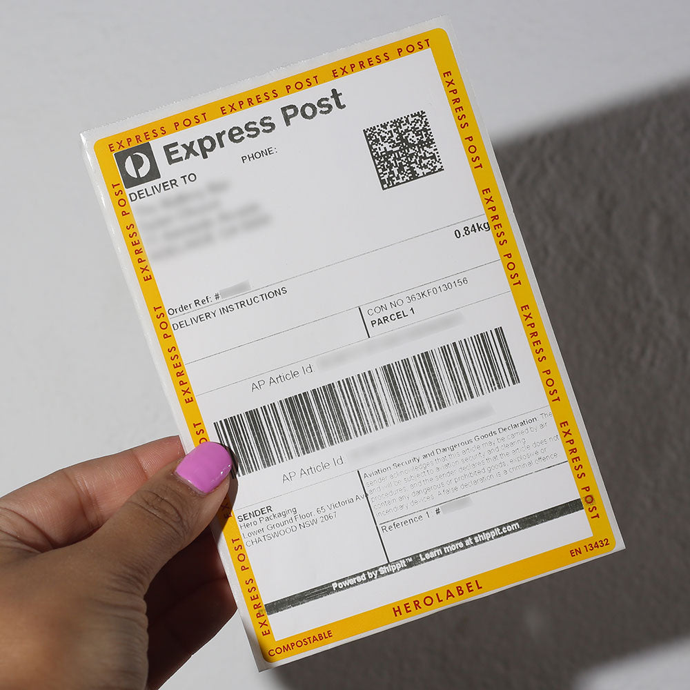 Compstable Packaging Labels Compostable Shipping Labels on Rolls | Hero Packaging