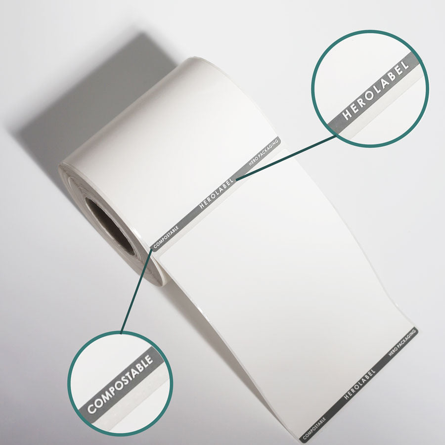 Compstable Packaging Labels Compostable Shipping Labels on Rolls | Hero Packaging